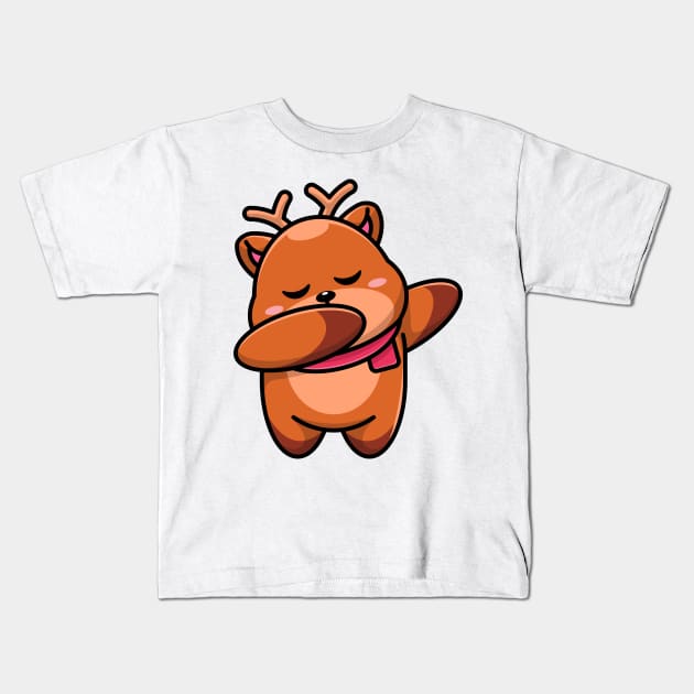 Cute baby deer dabbing cartoon Kids T-Shirt by Wawadzgnstuff